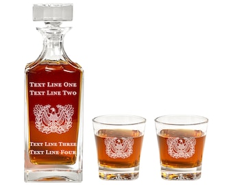 Warrant Officer Rising Eagle Badge Decanter Set - Warrant Officer Insignia Gift Set - Decanter w/ Whiskey Glasses - Unique Present