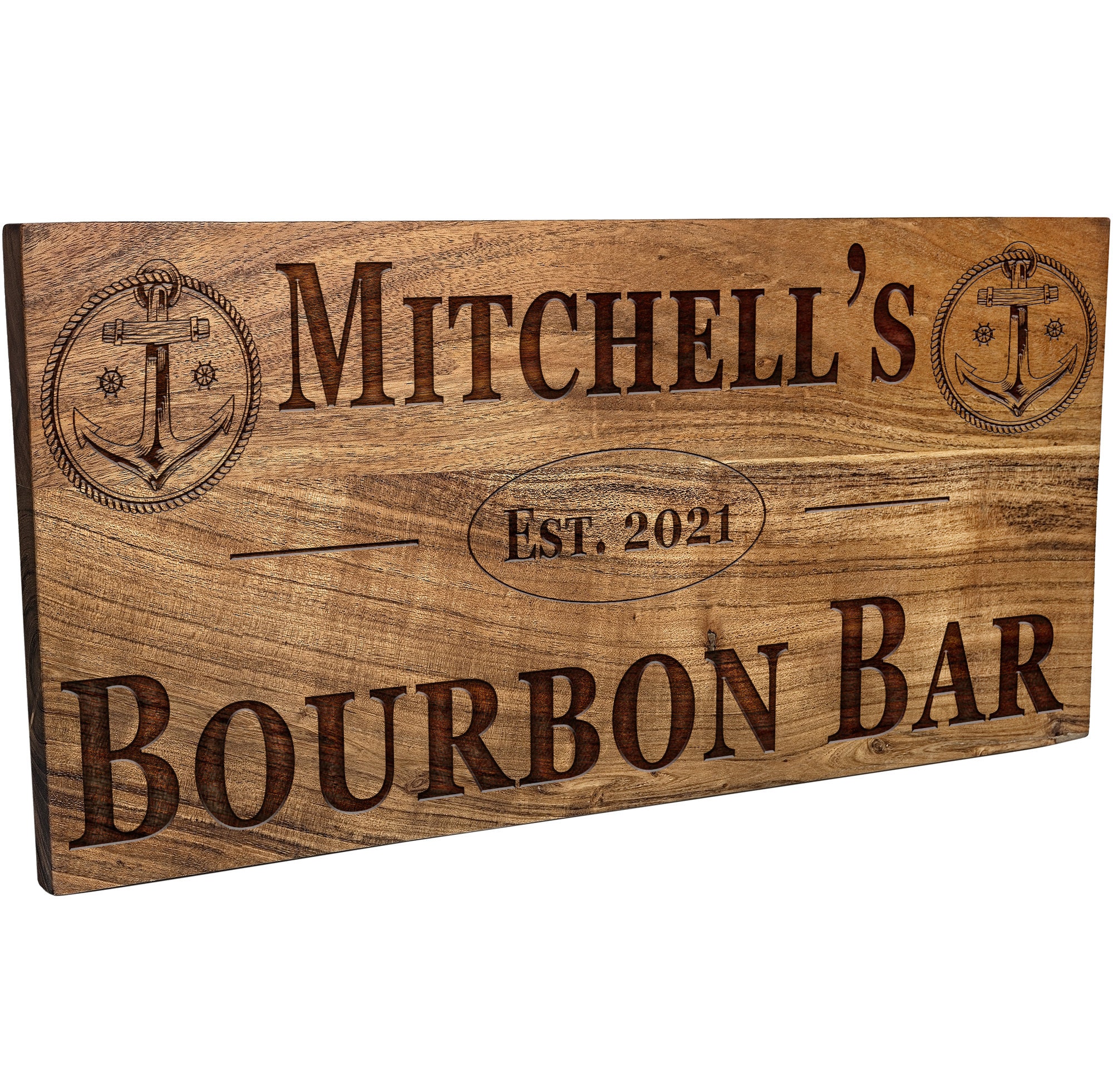 Nautical Bar Sign - Wooden Sign W/ Anchor Design - Personalized Home ...