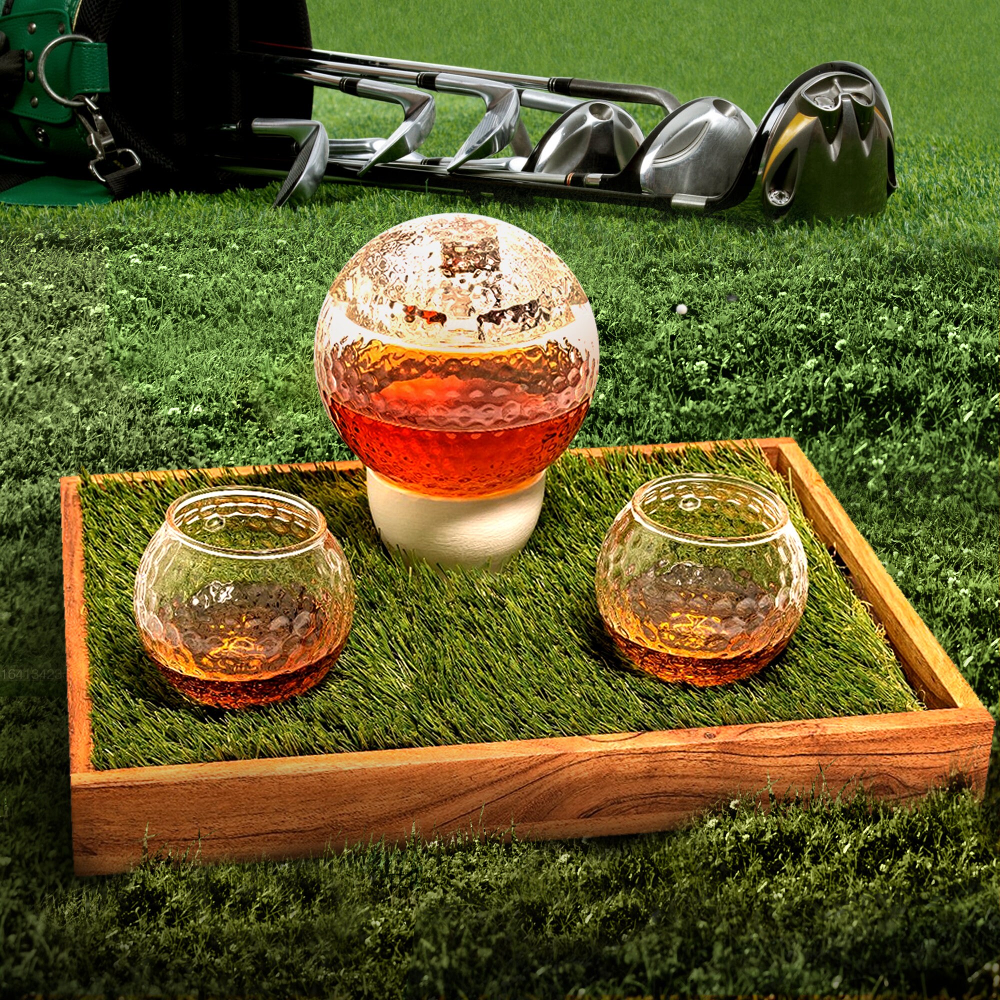 Golf theme Whiskey Decanter & Golf Ball Shaped Whiskey Glass Set - Infused  Barware