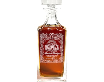 Infinity Bottle Decanter (Personalized / Custom) - Engraved Bottle w/ Infinity Bottle Label Design - Add Name, Est Date, Etc- Unique Barware