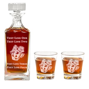 USMC Semper Fidelis Decanter Set - US Marine Corps Barware - Unique Gift for Marine Corps Retirement, Promotion or Retired USMC Veteran