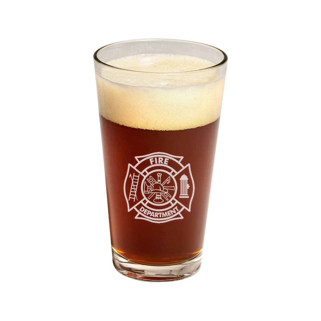 Personalized Firefighter Pint Glass Volunteer Fireman Gift Maltese Cross Custom Engraved Beer ...