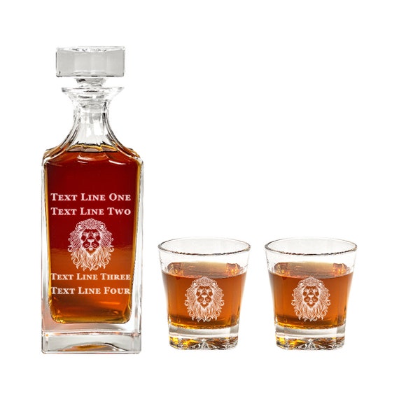 A lion-embossed decanter with matching glasses — the kind of bar-cart centerpiece that stops people mid-conversation; 24 favorites confirms it.