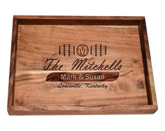 Personalized Wooden Serving Tray / Bar Tray - Custom Engraved Wood Tray w/ Handles- Housewarming Gift, Wedding Gift, Realtor Closing Present