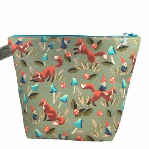 Gnomes and Fox W/pocket Knitting Crochet Craft Tote Project Bag