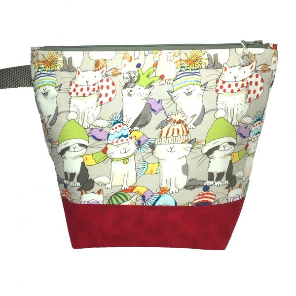 Knitting Cats w/pocket, Knitting and Crochet Project Bag, Crochet Tote, Knitting Tote, Knitting Accessories, Yarn Bag