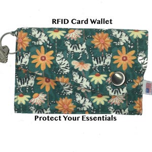 RFID Blocking Cat Print Card Wallet: Handmade Cotton Mini Wallet