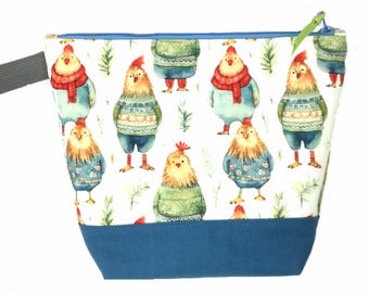Chickens Sweaters Knitting Crochet Yarn Craft Sewing Tote Project Bag