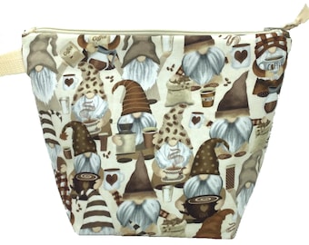 Gnomes Coffee Knitting Crochet Project Bag Tote Sack Pouch