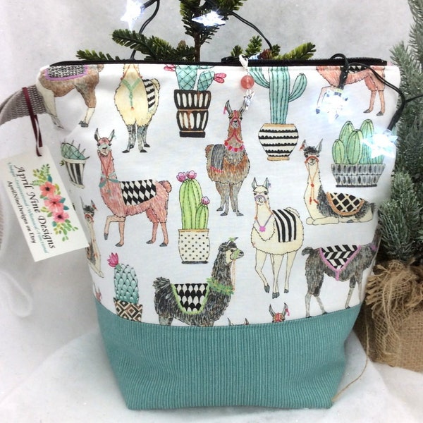 Medium Llama Knitting Bag, Knitting Project Bag, Llama Crochet Project Bag, Yarn Bag, Craft Project Bag