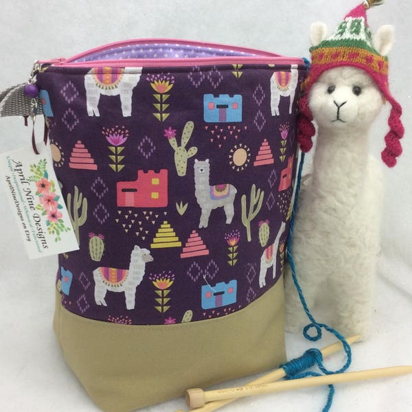 Knitting Project Bag, Alpaca Project Bag, Crochet Bag, Knitting Tote, Sock Bag, WIP Bag