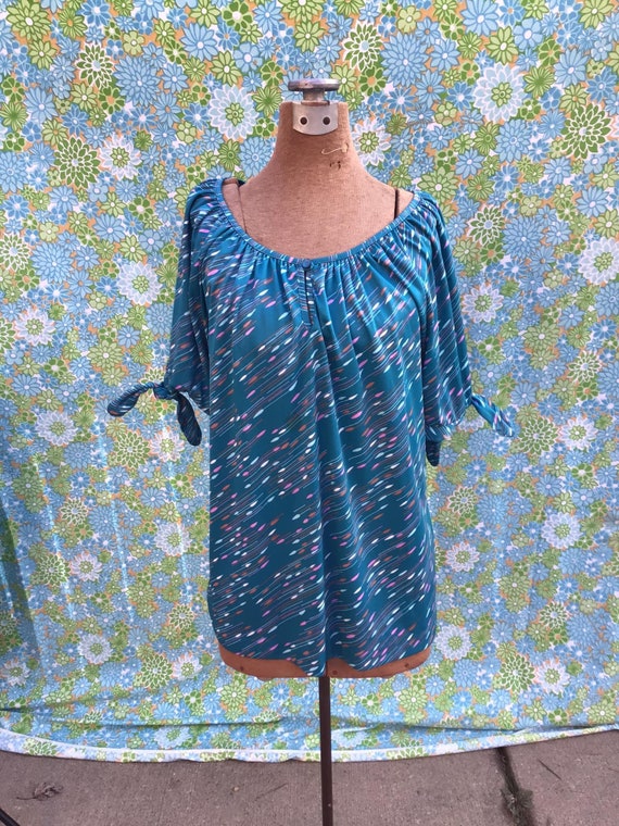 Vintage 1970s Peacock blue blouse - image 1