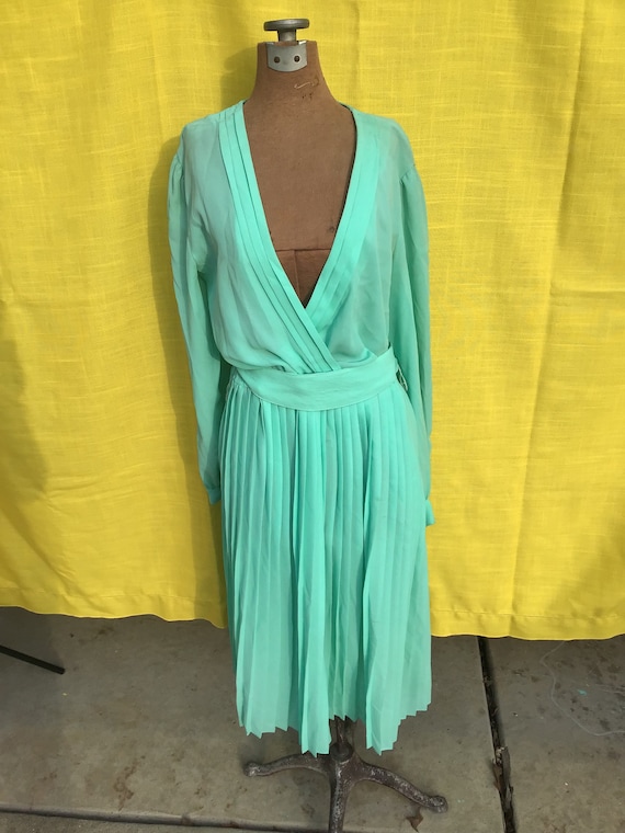 1980s plus size Aqua Faux wrap dress - image 1