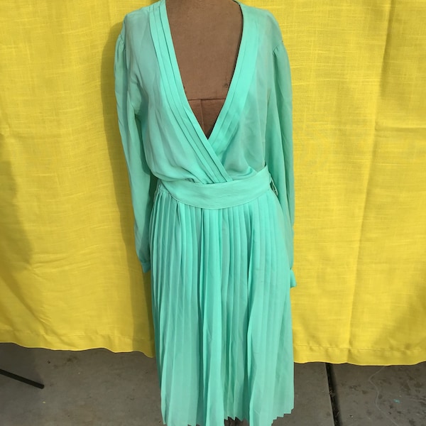 1980s plus size Aqua Faux wrap dress