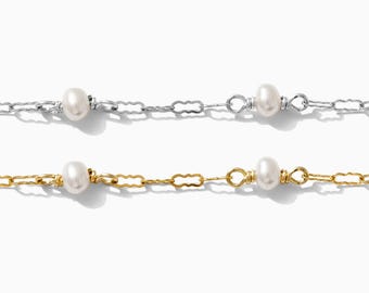 1.4 Krinkle chain, 3mm genuine freshwater pearl, gold filled, silver, gemstone chain, permanent jewelry chain, wholesale chain, S90, G90