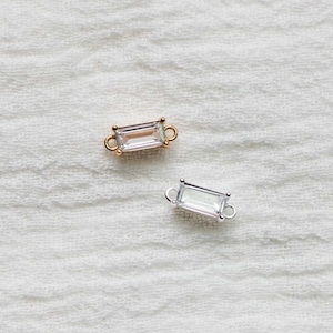 Baguette solitaire cubic zirconia connector, sterling silver, 18k gold plated, bulk connectors, bracelet connector, permanent jewelry, CN84