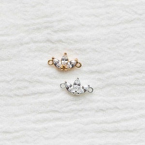 Cubic zirconia marquise fan connector, sterling silver, 18k gold plated, bulk connectors, bracelet connector charm, permanent jewelry, CN86