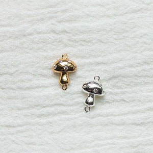 Mushroom connector charm, sterling silver, 18k gold plated, bulk connectors, cz mushroom bracelet connector charm, permanent jewelry, CN87 image 1