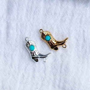 Cowgirl boot genuine turquoise connector charm, sterling silver, gold plated, cowboy boot connector, western, permanent jewelry, CN151 image 1