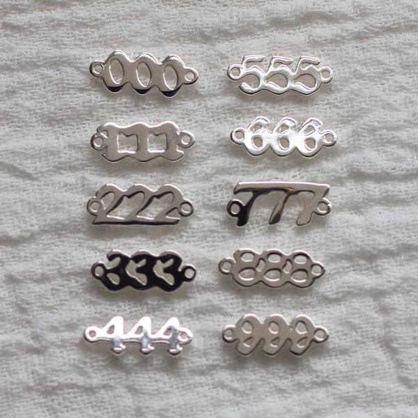 Angel number connector, sterling silver, tiny lucky number connector charm for permanent jewelry, bulk wholesale connector charms, CN45