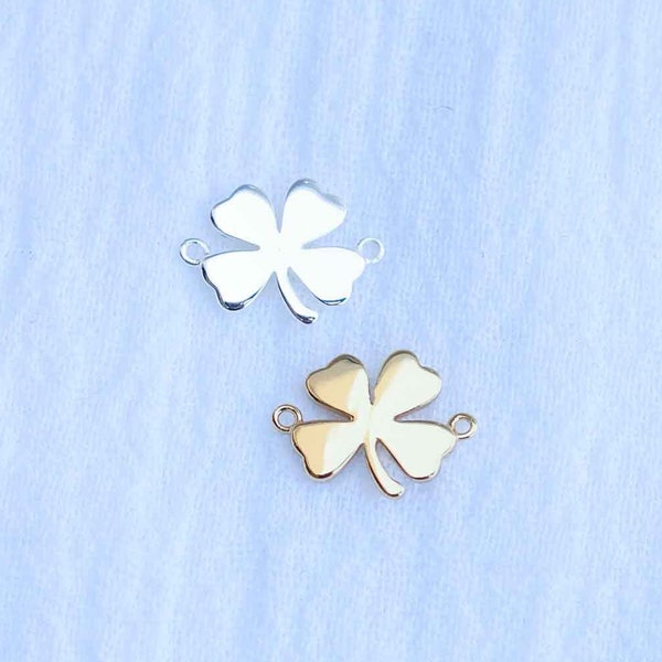 4 leaf clover connector charm, sterling silver, gold plated, st Patricks day connector, lucky charm,  permanent jewelry, CN146