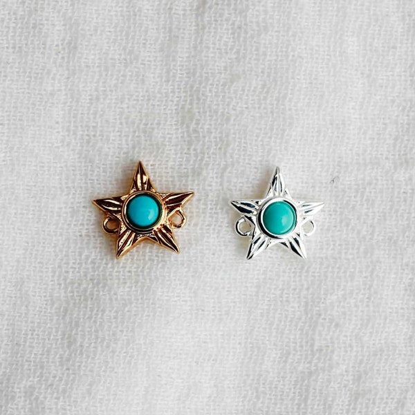Star genuine turquoise connector charm, sterling silver, gold plated, coastal cowgirl connector, western theme, permanent jewelry, CN159