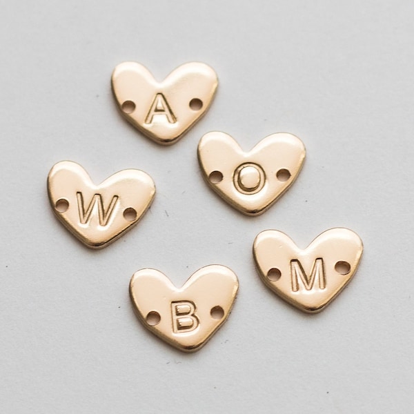 Initial heart connectors, gold filled heart connector, rose gold filled heart connector, sterling silver, initial heart charm, CN10