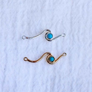 Wave genuine turquoise connector charm, sterling silver, gold plated, coastal cowgirl connector, western theme, permanent jewelry, CN152