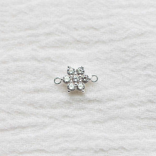 Flower sterling silver connector, cubic zirconia flower connector, sparkly bracelet connector charm, permanent jewelry, CN69