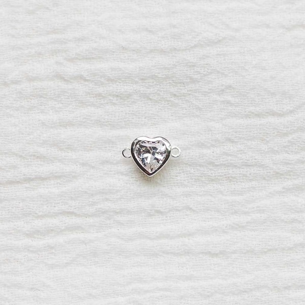 Bezel heart connector, sterling silver, 18k gold plated, bulk connectors, bracelet connector charm, permanent jewelry, CN74