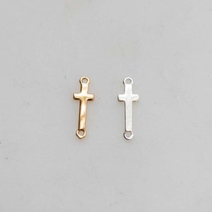 Tiny cross connector, sterling silver, gold plated, tiny cross bracelet connector charm, permanent jewelry, CN55