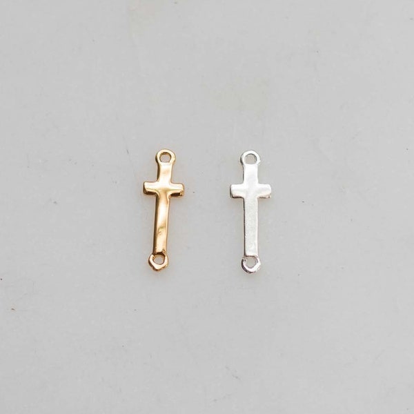 Tiny cross connector, sterling silver, gold plated, tiny cross bracelet connector charm, permanent jewelry, CN55