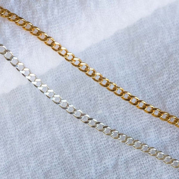2mm curb chain, gold filled, sterling silver, unfinished chain, bulk chain, 14/20 gold filled chain, permanent jewelry chain spool, S35 G35