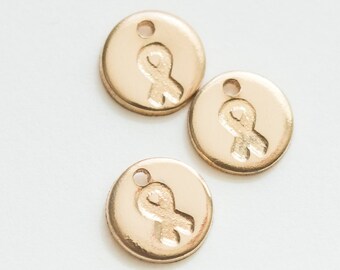 6.3mm awareness ribbon charm, gold filled, sterling silver, permanent jewelry charms, bulk gold charms, bulk charms silver, CH05