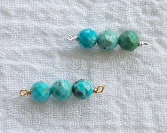 Turquoise bead connector charm, sterling silver, gold plated, turquoise bracelet connector charm, permanent jewelry, CN98