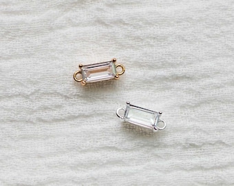 Baguette solitaire cubic zirconia connector, sterling silver, 18k gold plated, bulk connectors, bracelet connector, permanent jewelry, CN84