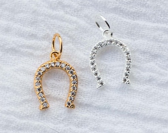 Cubic zirconia horseshoe charm, .925 sterling horseshoe pendant, 18k gold plated horseshoe pendant, horseshoe pendant, horseshoe charm, CH59