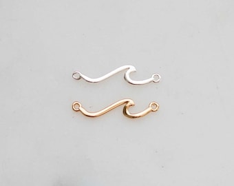 Waves connector, sterling silver, gold plated, waves bracelet connector charm, permanent jewelry, CN57