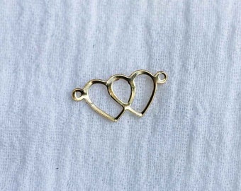 Overlapping hearts connector charm, gold filled, two heart connector, gold filled heart connector charm, permanent jewelry, CN114