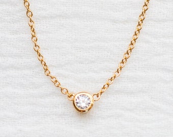 3 pack, white cubic zirconia bezel necklace, 18k gold plated, bulk wholesale necklace, solitaire necklace, white gemstone necklace gold, N7