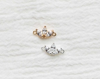 Cubic zirconia marquise fan connector, sterling silver, 18k gold plated, bulk connectors, bracelet connector charm, permanent jewelry, CN86