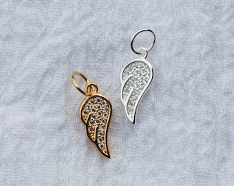 Cubic zirconia angel wing charm, .925 sterling angel wing pendant, 18k gold plated angel wing pendant, angel pendant, angel charm, CH61