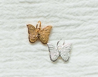 Butterfly textured pendant, .925 sterling silver butterfly pendant, 18k gold plated butterfly pendant, gold butterfly charm, CH37