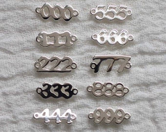 Angel number connector, sterling silver, tiny lucky number connector charm for permanent jewelry, bulk wholesale connector charms, CN45