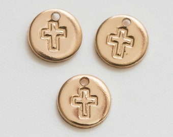 6.3mm cross charm, gold filled, sterling silver, permanent jewelry charms, tiny charms, bulk charms silver, wholesale gold charms, CH05