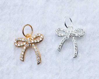 Cubic zirconia bow charm, .925 sterling cz bow pendant, 18k gold plated cz bow pendant, slim bow pendant, bow charm, CH70