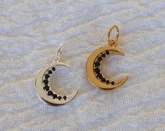 Black pave crescent moon charm, .925 sterling moon pendant, 18k gold plated crescent moon pendant, crescent moon pendant, moon charm, CH57