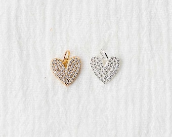 Pave cubic zirconia heart charm, .925 sterling heart pendant, gold plated heart pendant, heart pendant, heart charm, CH101