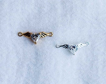 Angel wing heart connector, sterling silver, gold plated, remembrance bracelet connector, permanent jewelry connector, bulk wholesale, CN121