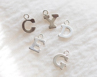 Tiny sterling silver letter charm for bracelet or necklace, permanent jewelry charms, jewelry making supplies, wholesale bulk charms, CH4